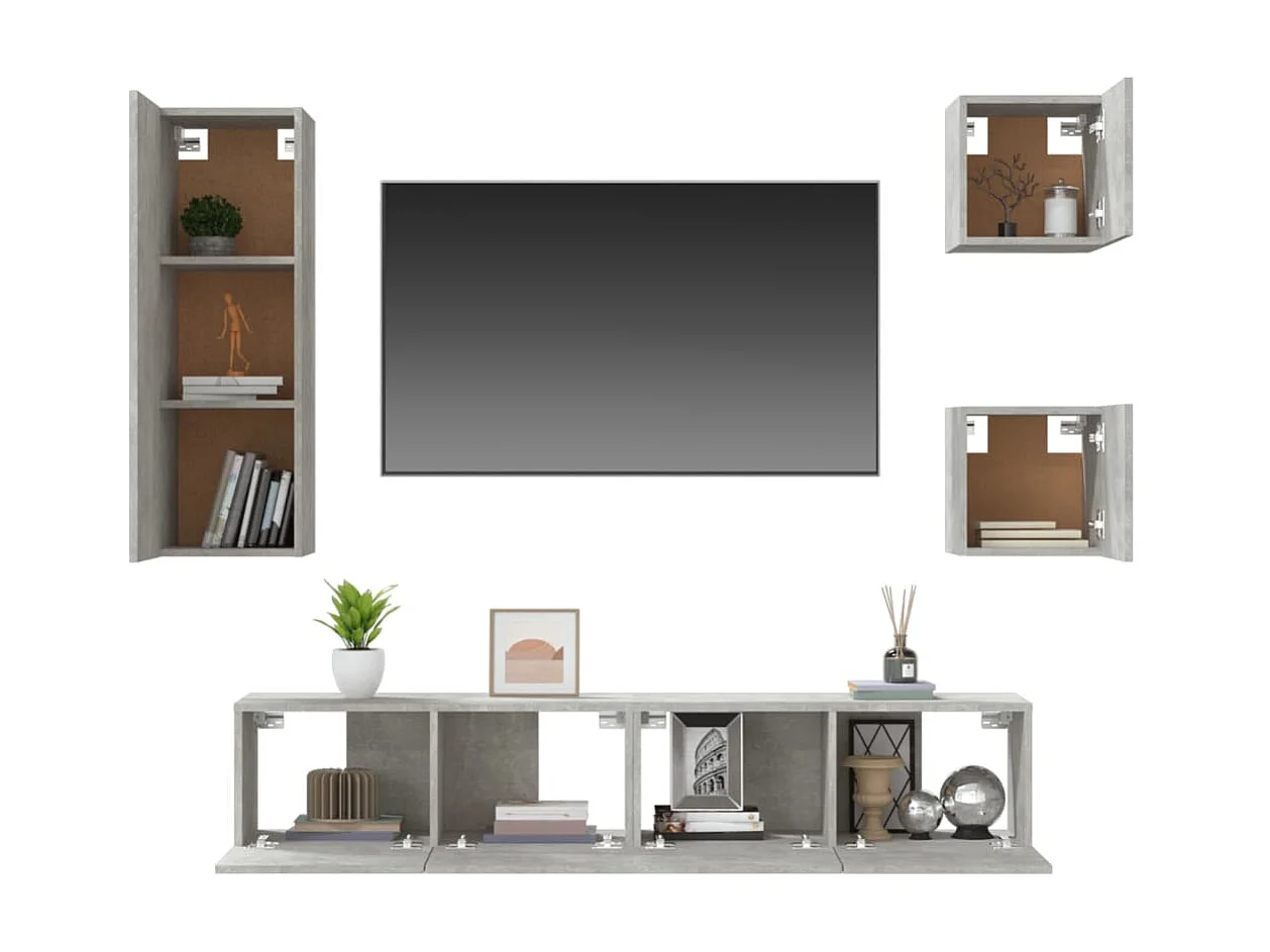 Set de muebles de TV 5 pzas madera contrachapada gris hormigón ES51878