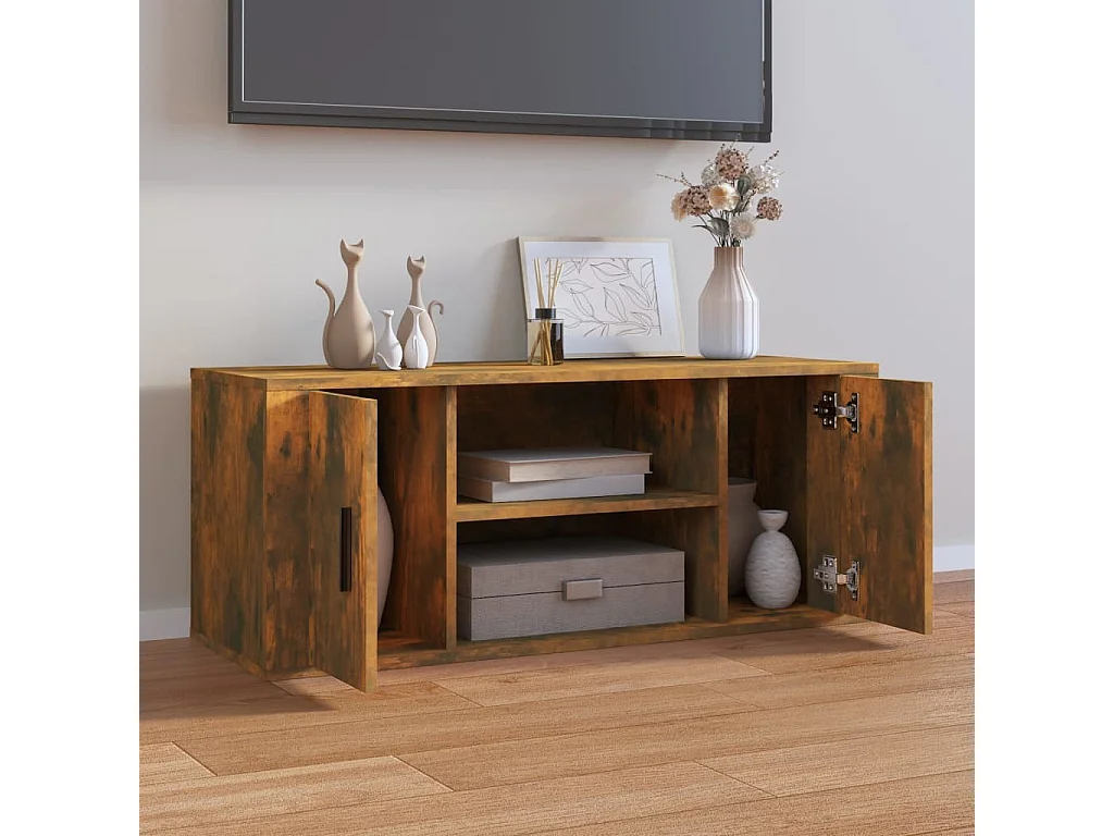 Mueble para TV madera contrachapada roble ahumado 100x35x40 cm ES13238