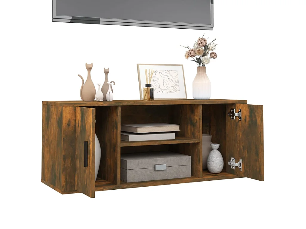 Mueble para TV madera contrachapada roble ahumado 100x35x40 cm ES13238