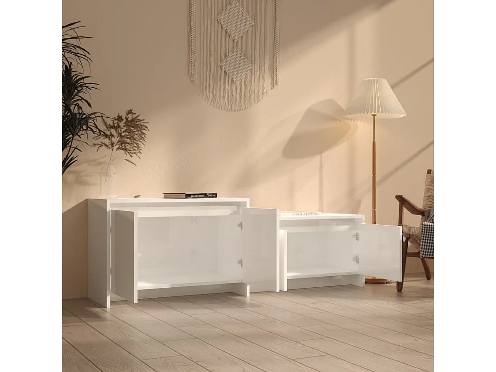 TV-Schrank,TV-Möbel Hochglanz-Weiß 146,5x35x50 cm Holzwerkstoff -gkd902826