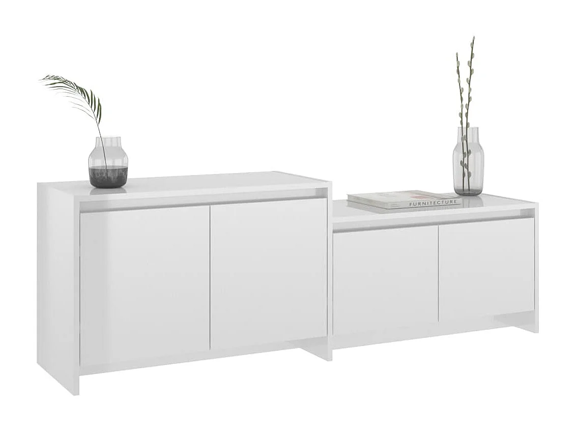 Meuble TV Blanc brillant 146,5x35x50 cm Aggloméré BE24002