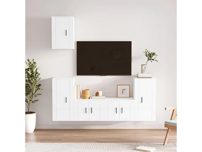 5-tlg. TV-Schrank-Set,TV-Möbel Hochglanz-Weiß Holzwerkstoff -gkd350097