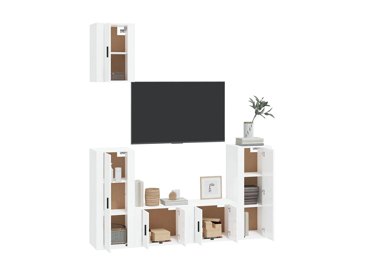 5-tlg. TV-Schrank-Set,TV-Möbel Hochglanz-Weiß Holzwerkstoff -gkd350097