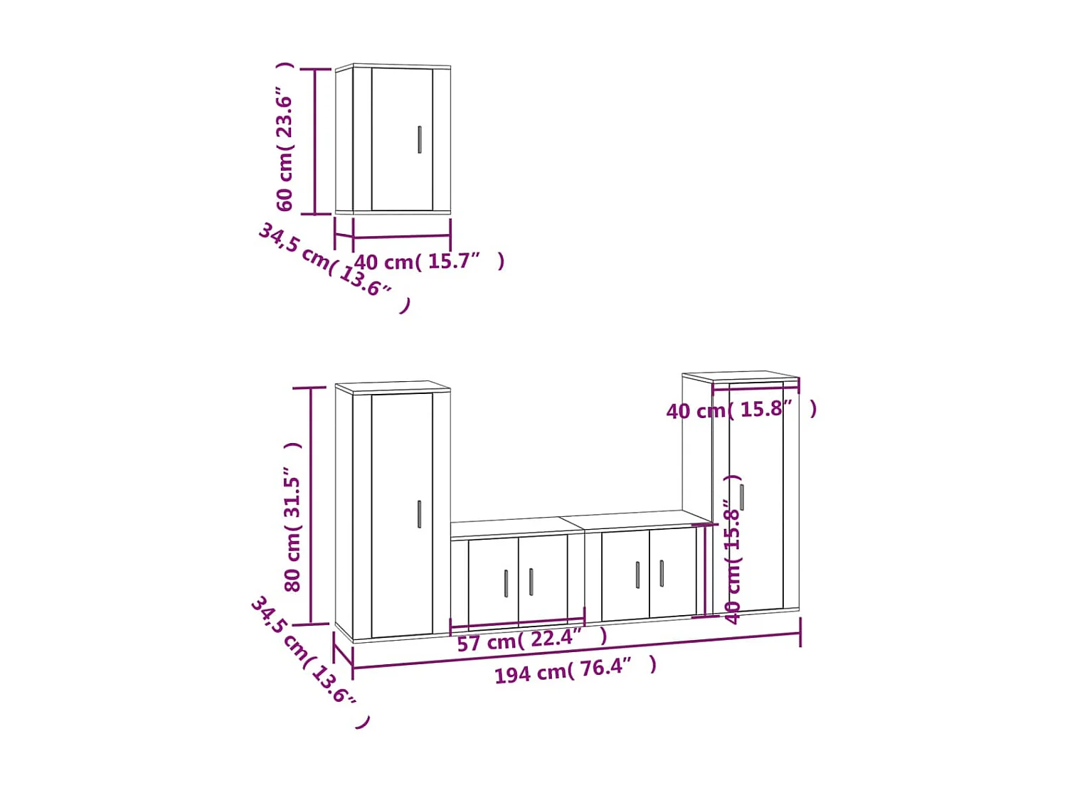 5-tlg. TV-Schrank-Set,TV-Möbel Hochglanz-Weiß Holzwerkstoff -gkd350097