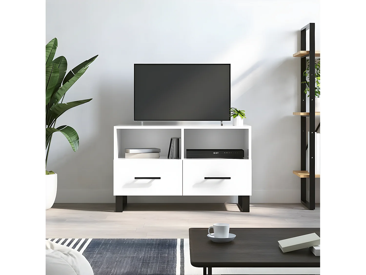 Meuble TV Blanc brillant 80x36x50 cm Bois d'ingénierie BE24566