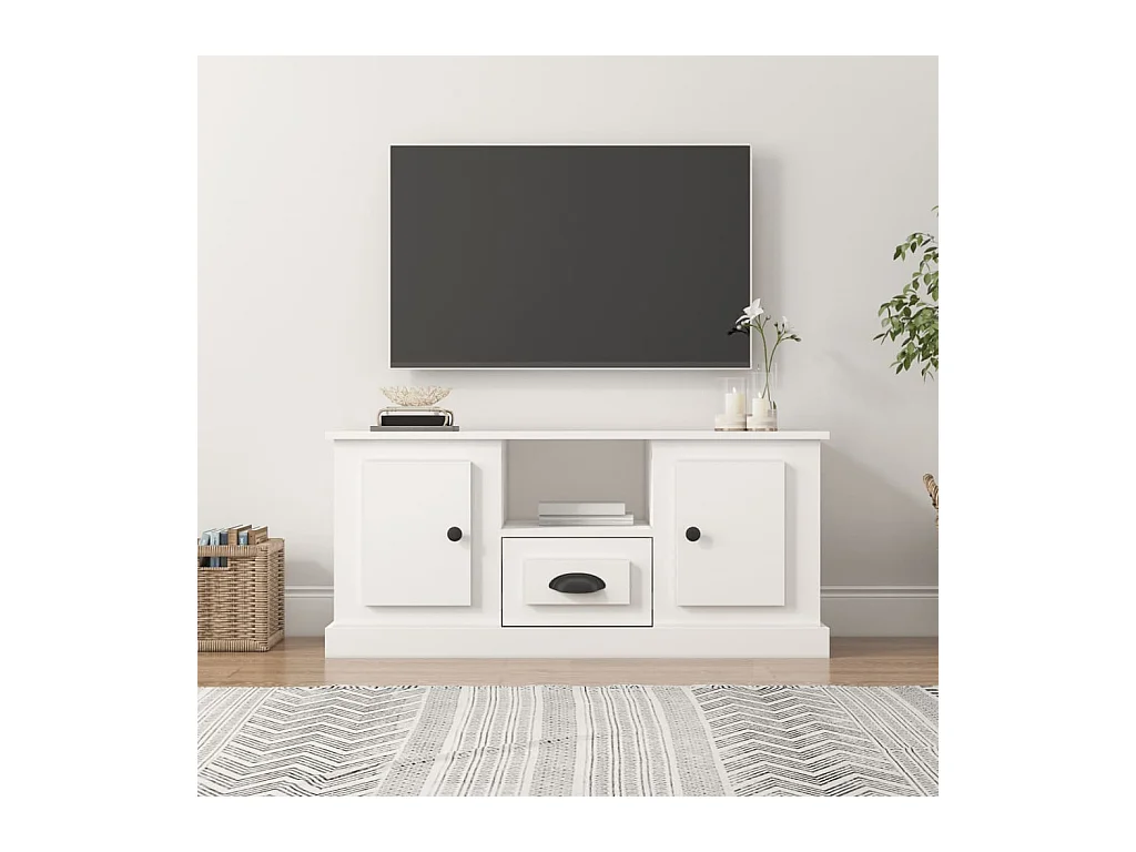 Meuble TV Blanc 100x35,5x45 cm bois d'ingénierie BE31725