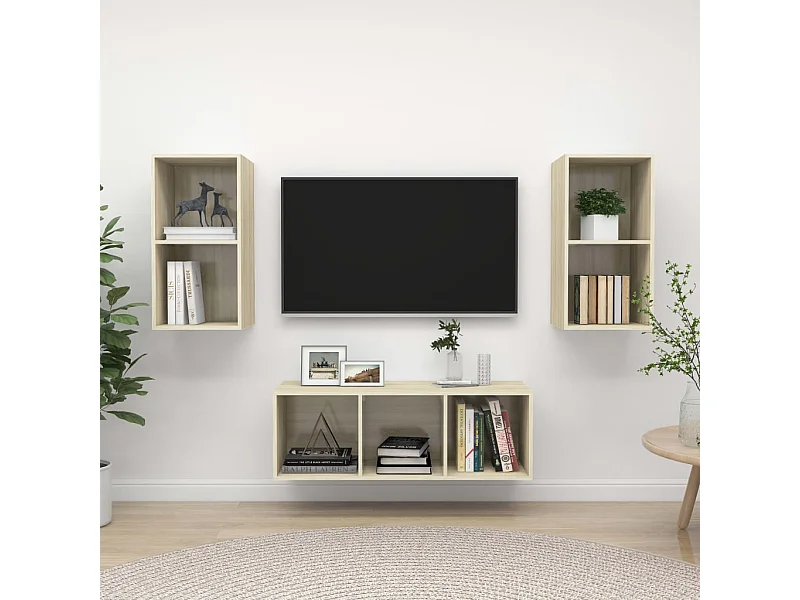 3-tlg. TV-Schrank-Set,TV-Möbel Sonoma-Eiche Holzwerkstoff -gkd623425