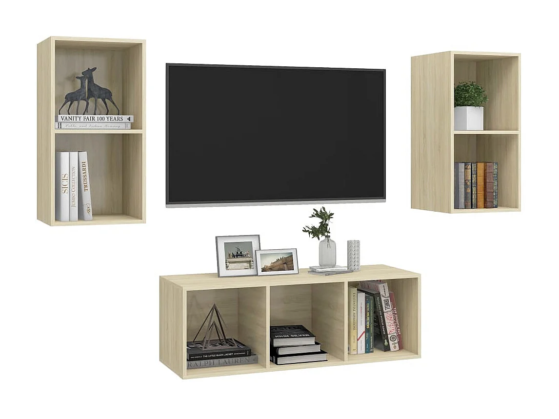 3 pcs conjunto móveis de TV derivados madeira carvalho sonoma PT674144