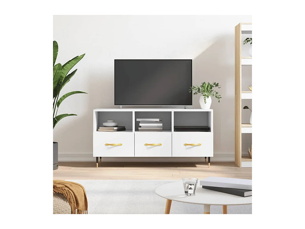 Meuble TV blanc 102x36x50 cm bois d'ingénierie BE18726