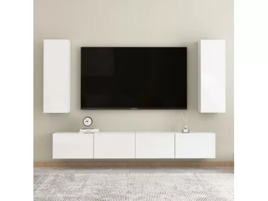 Kauf Unique 4-tlg. TV-Schrank-Set,TV-Möbel Hochglanz-Weiß Holzwerkstoff -gkd368805