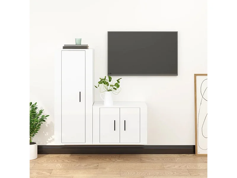 2-tlg. TV-Schrank-Set,TV-Möbel Hochglanz-Weiß Holzwerkstoff -gkd931897