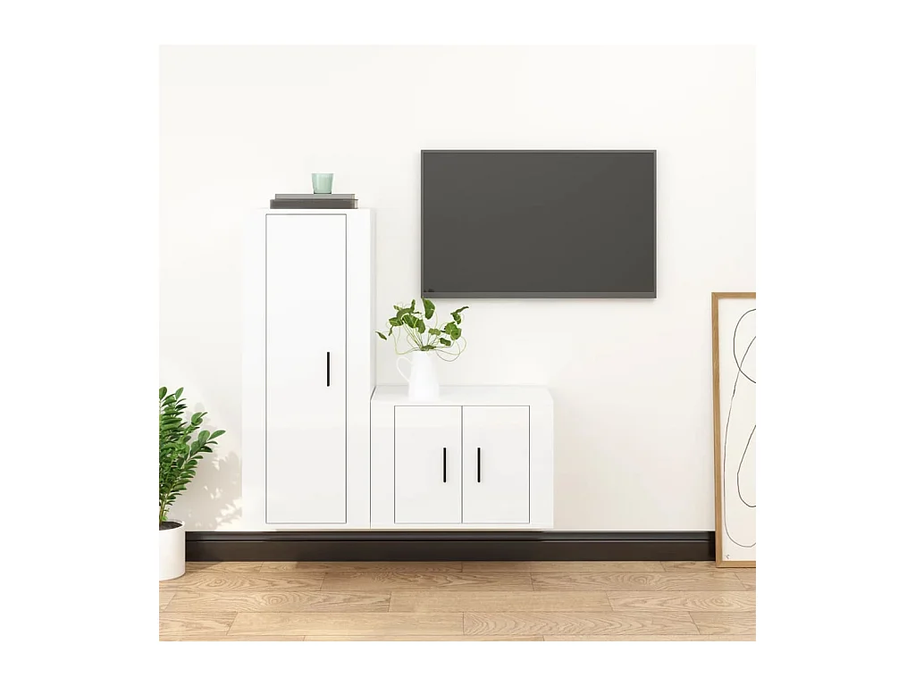 2-delige Tv-meubelset bewerkt hout hoogglans wit NL828464