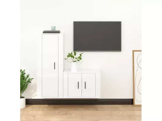 Kauf Unique 2-tlg. TV-Schrank-Set,TV-Möbel Hochglanz-Weiß Holzwerkstoff -gkd931897