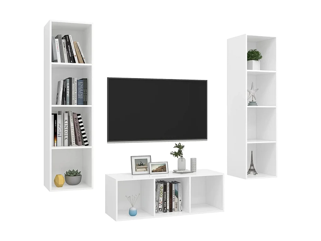 Meubles TV 3 pcs Blanc Aggloméré BE59974