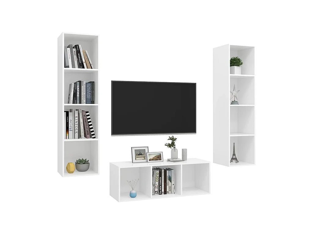 3-tlg. TV-Schrank-Set,TV-Möbel Weiß Holzwerkstoff -gkd160103