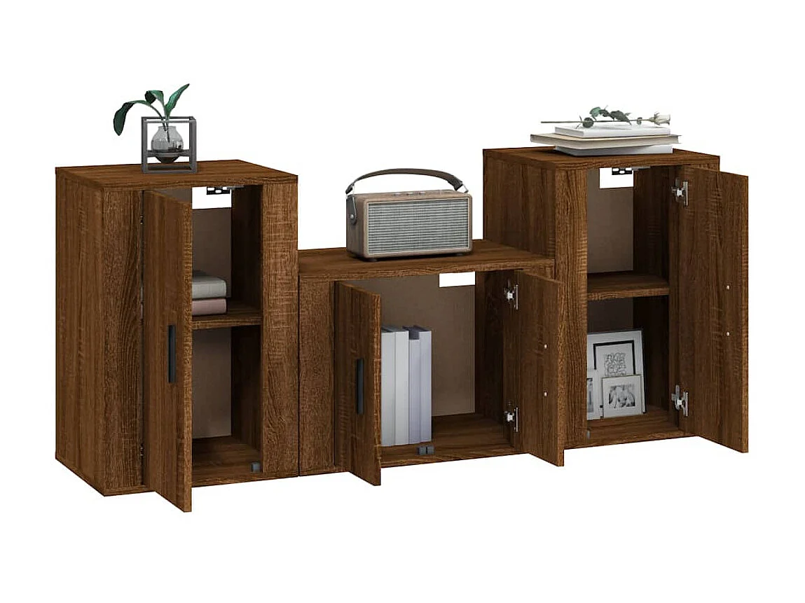 3-tlg. TV-Schrank-Set,TV-Möbel Braun Eichen-Optik Holzwerkstoff -gkd213583