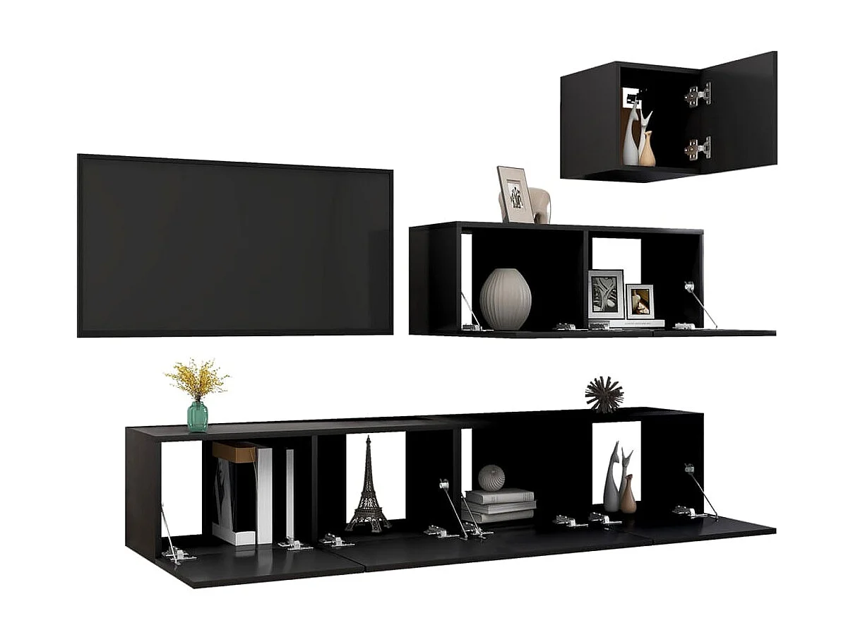 Meubles TV 4 pcs Noir Aggloméré BE63771