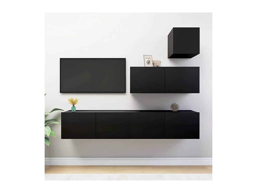 Meubles TV 4 pcs Noir Aggloméré BE63771