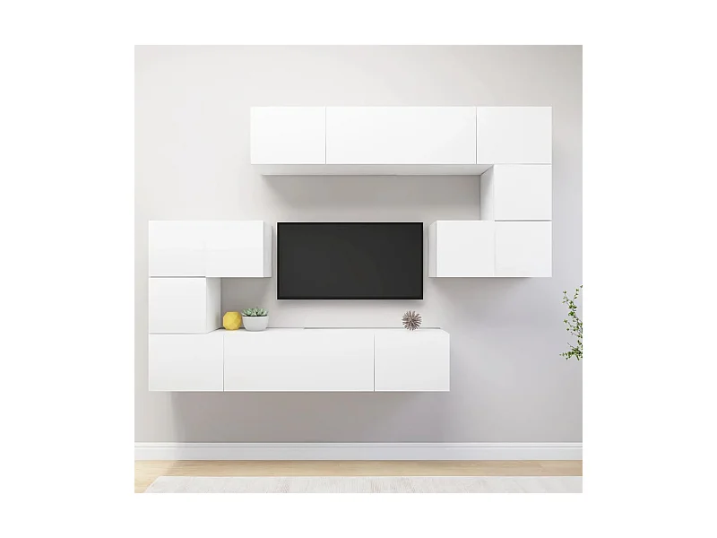 8 pcs conjunto de móveis de TV derivados de madeira branco PT381707