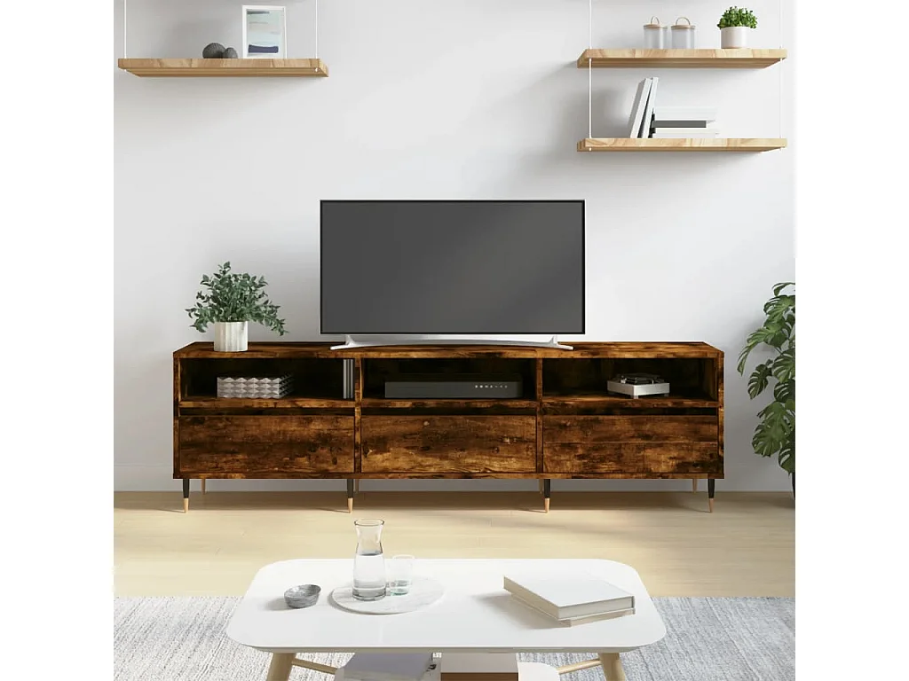 Meuble TV chêne fumé 150x30x44,5 cm bois d'ingénierie BE85997