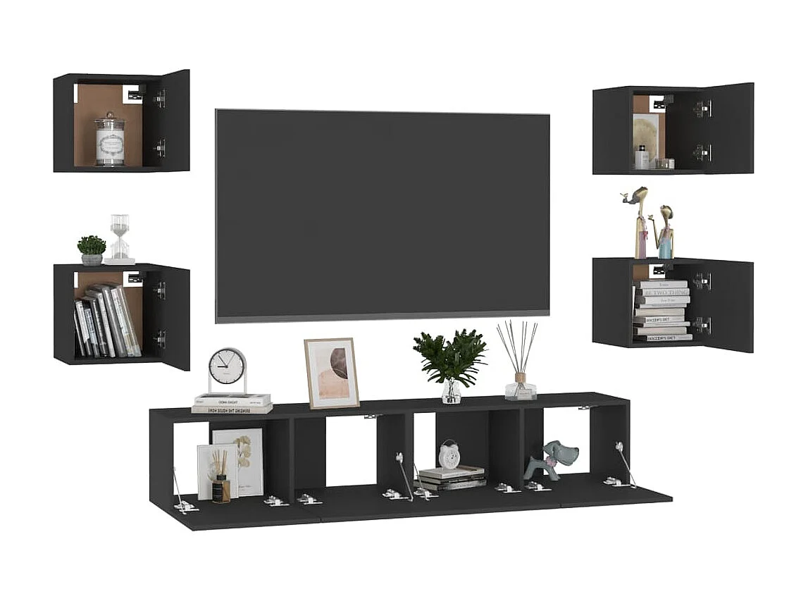 6-tlg. TV-Schrank-Set,TV-Möbel Schwarz Holzwerkstoff -gkd745574