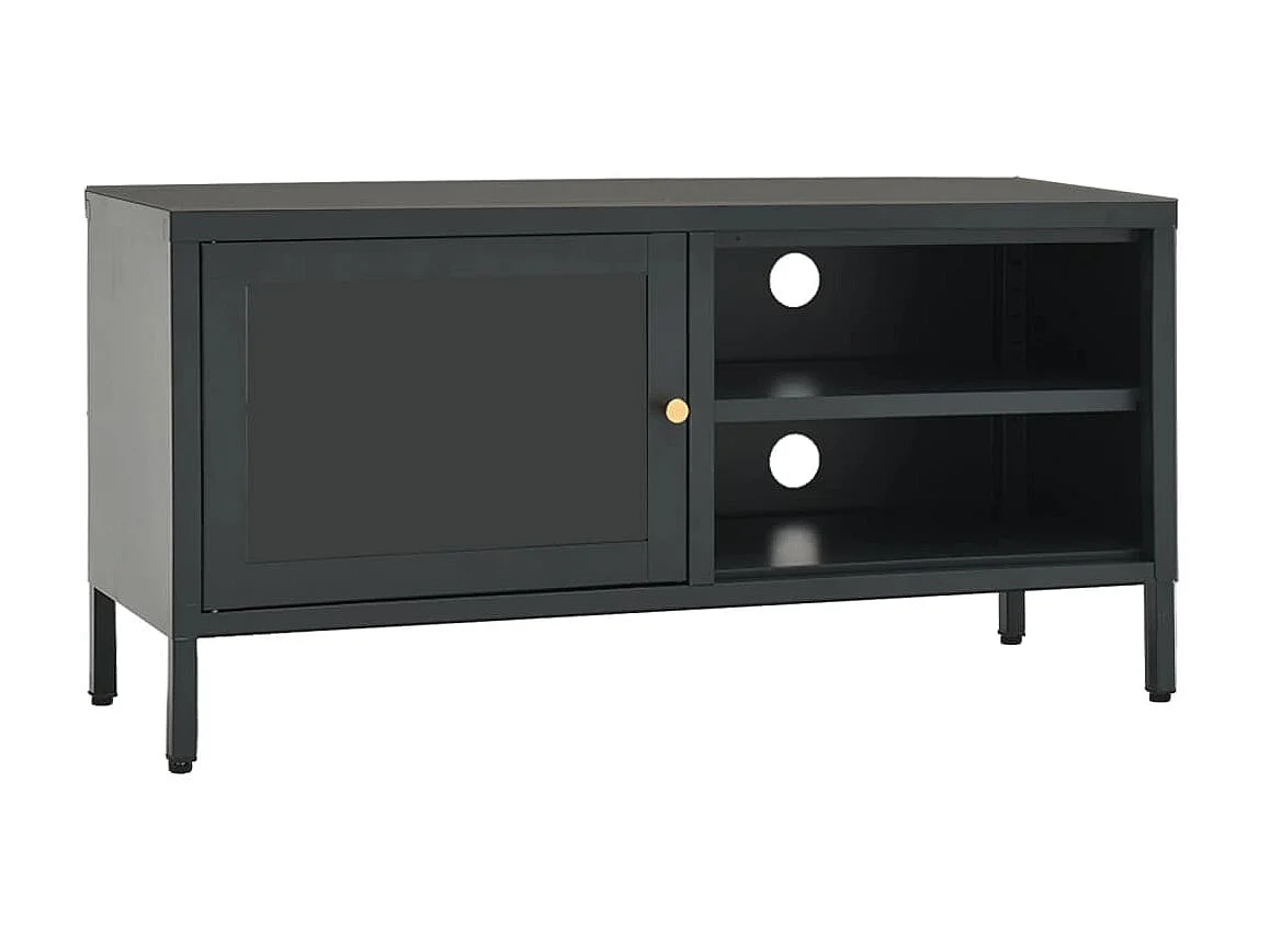 Meuble TV Anthracite 90x30x44 cm Acier et verre BE47627