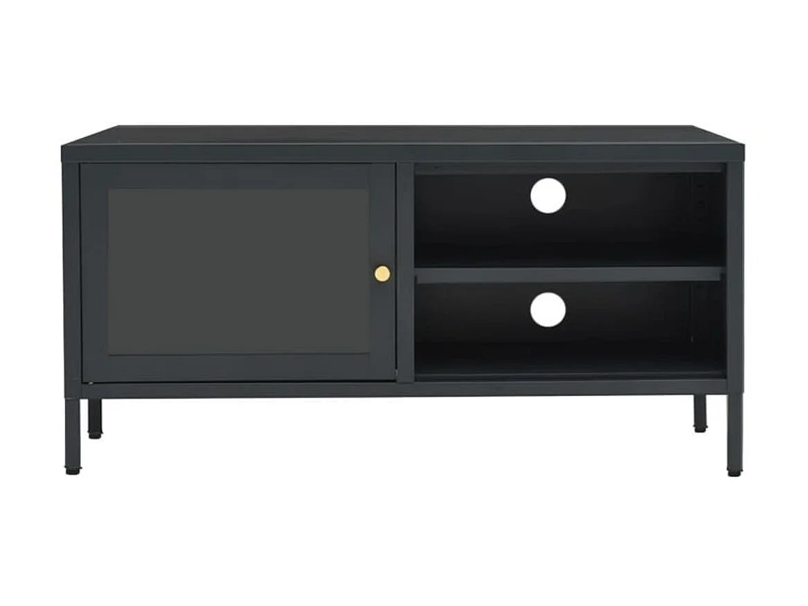 Meuble TV Anthracite 90x30x44 cm Acier et verre BE47627