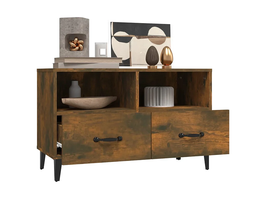 Meuble TV Chêne fumé 80x36x50 cm Bois d'ingénierie BE98477