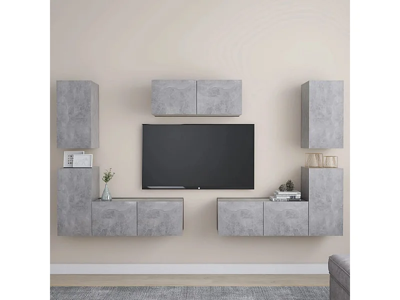 Set di Mobili Porta TV | Armadietti TV 7 pz Grigio Cemento in Legno Multistrato