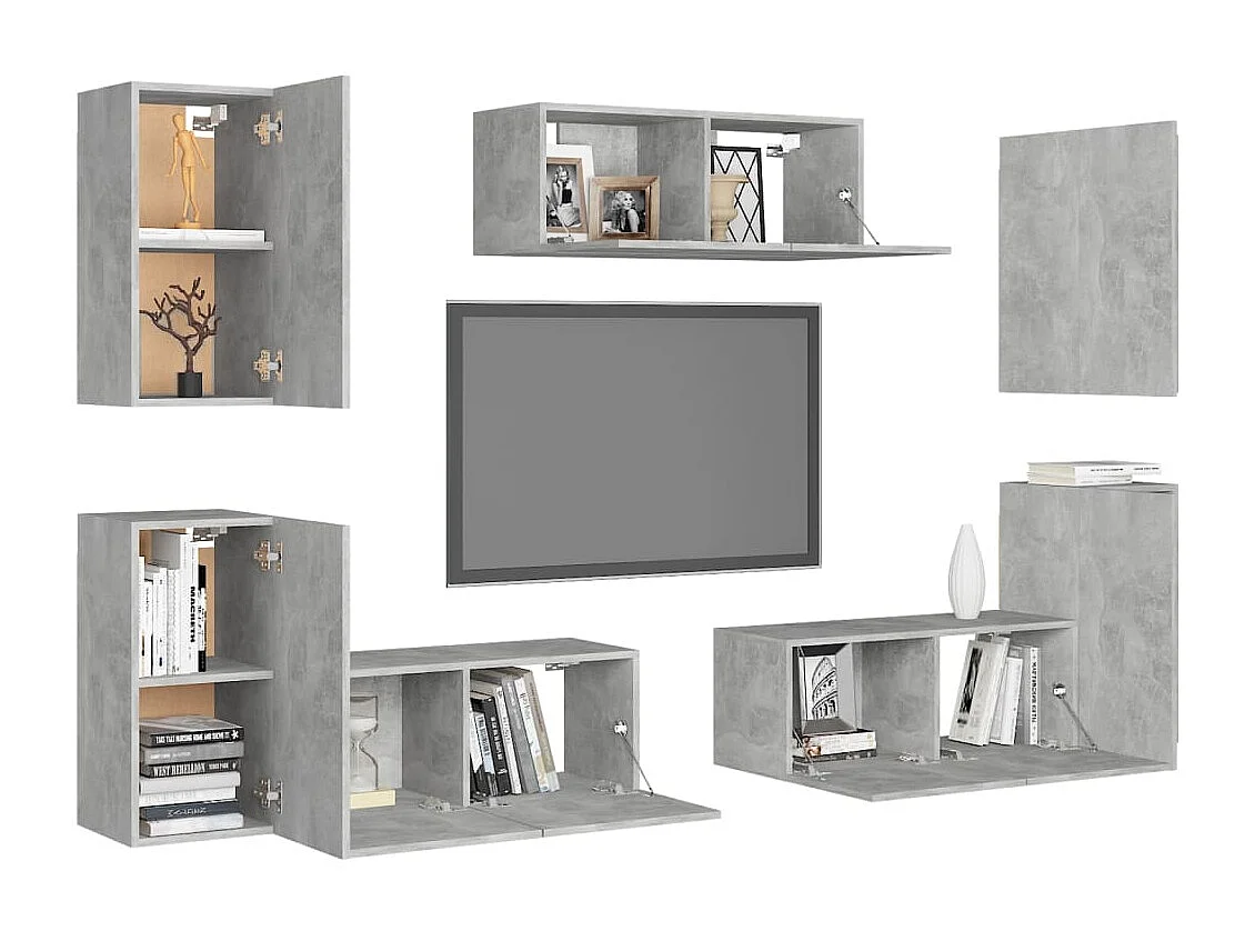Set di Mobili Porta TV | Armadietti TV 7 pz Grigio Cemento in Legno Multistrato