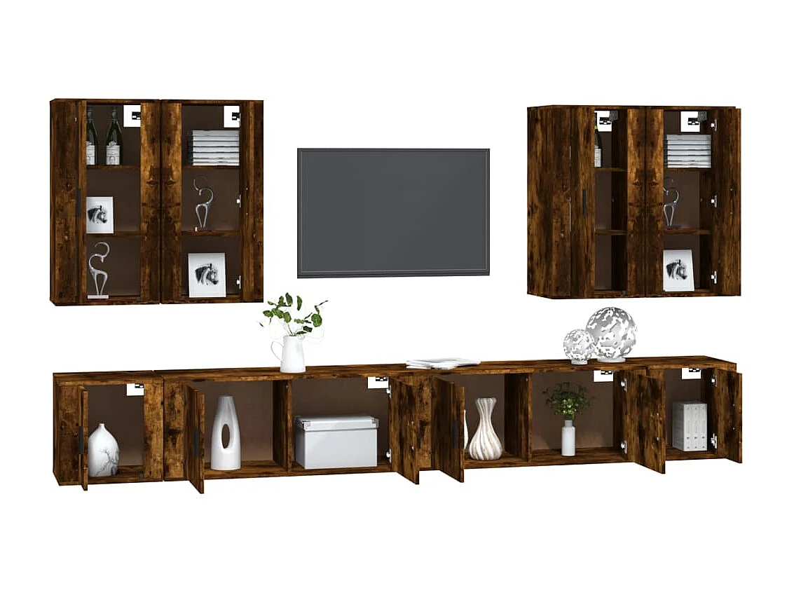 Ensemble de meubles TV 8 pcs Chêne fumé Bois d'ingénierie BE44253