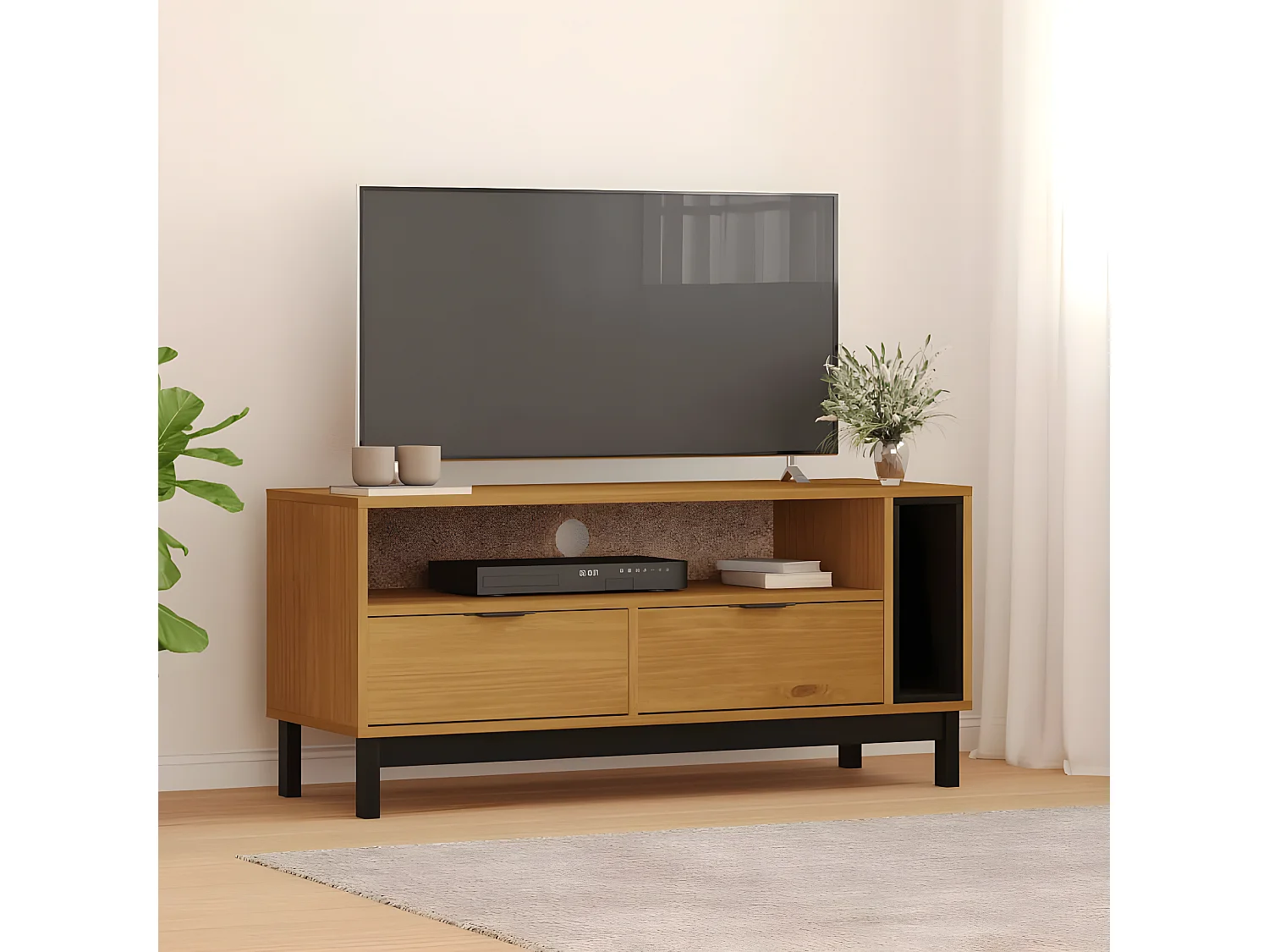 Meuble TV Moderne FLAM 110x40x50 cm bois massif de pin BE8850