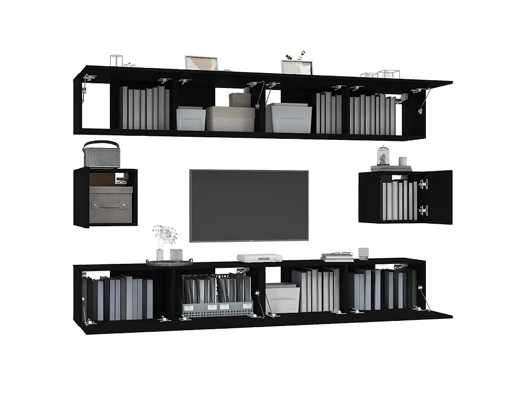 Conjunto móveis de TV 6 pcs madeira processada preto PT255988