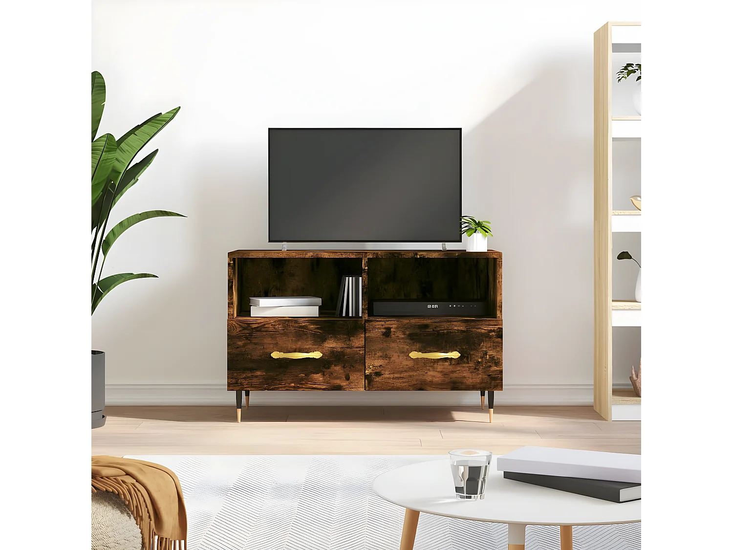 Meuble TV Chêne fumé 80x36x50 cm Bois d'ingénierie BE87454