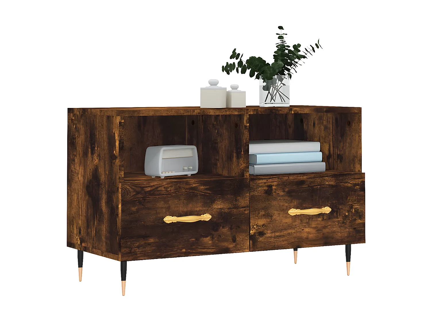 Meuble TV Chêne fumé 80x36x50 cm Bois d'ingénierie BE87454