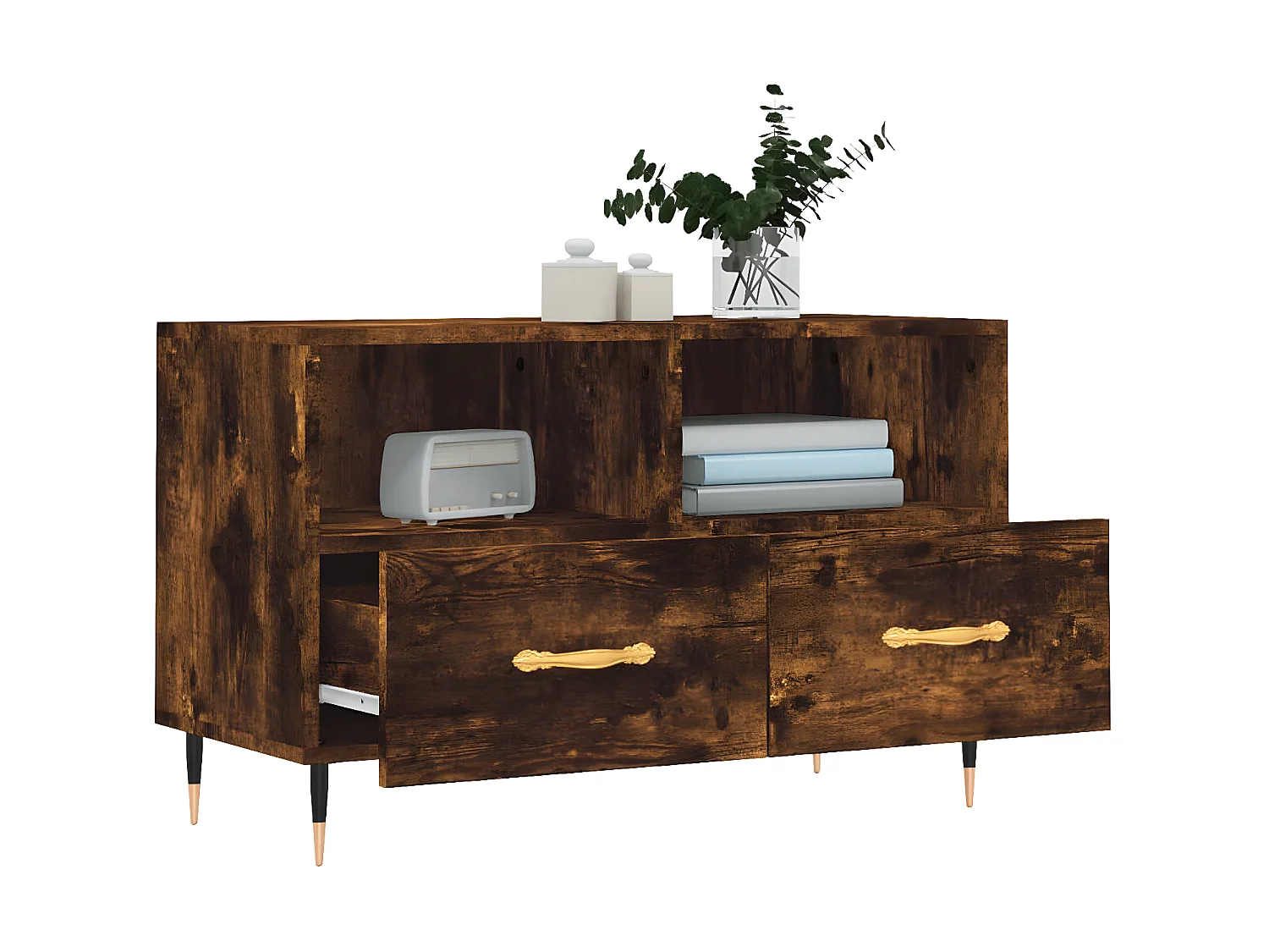 Meuble TV Chêne fumé 80x36x50 cm Bois d'ingénierie BE87454