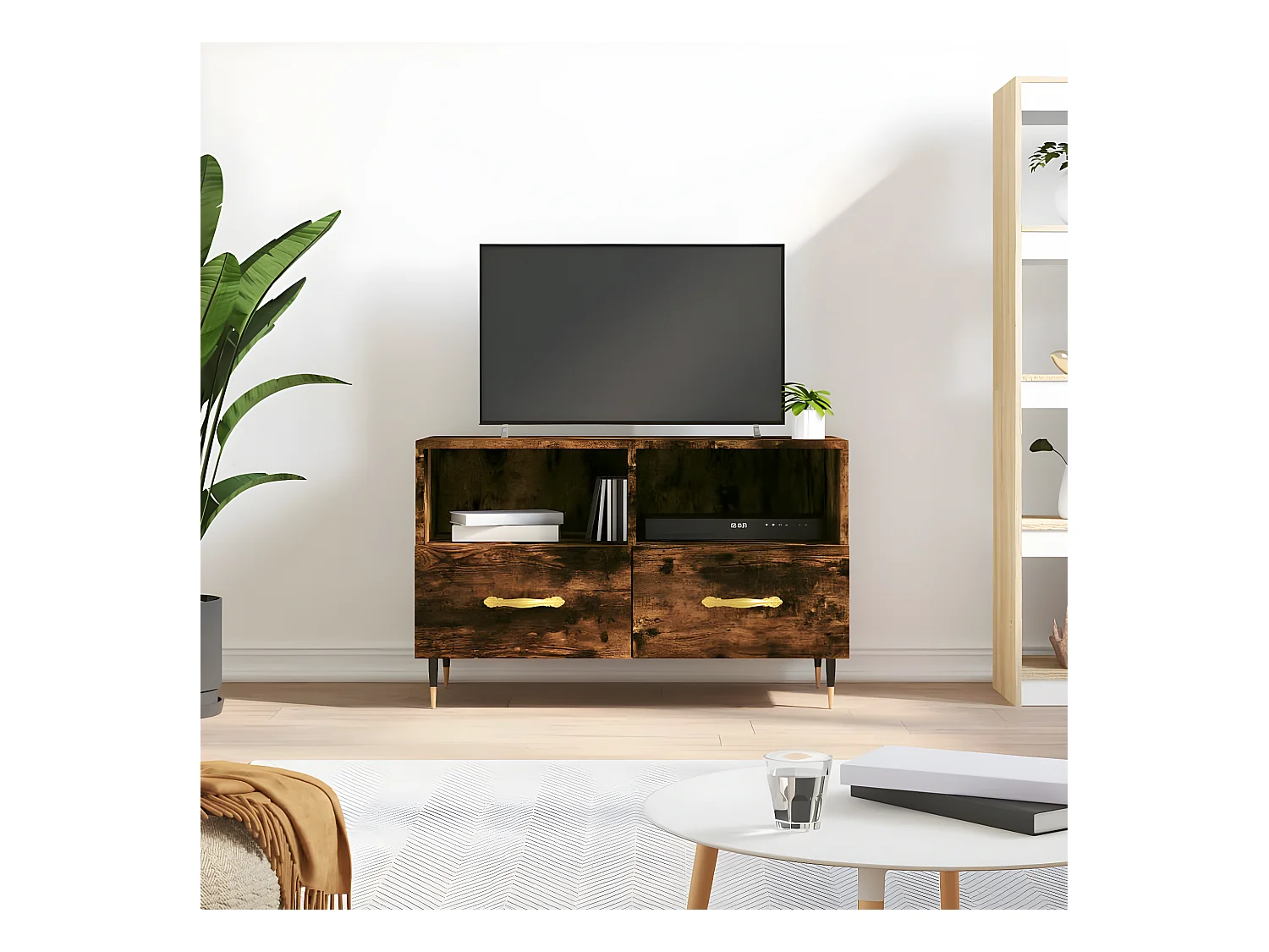Tv-meubel 80x36x50 cm bewerkt hout gerookt eikenkleurig NL60268