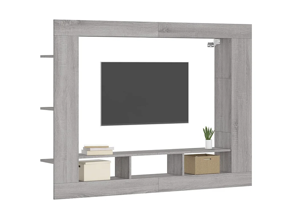 Meuble TV Moderne sonoma gris 152x22x113 cm bois d'ingénierie BE2359