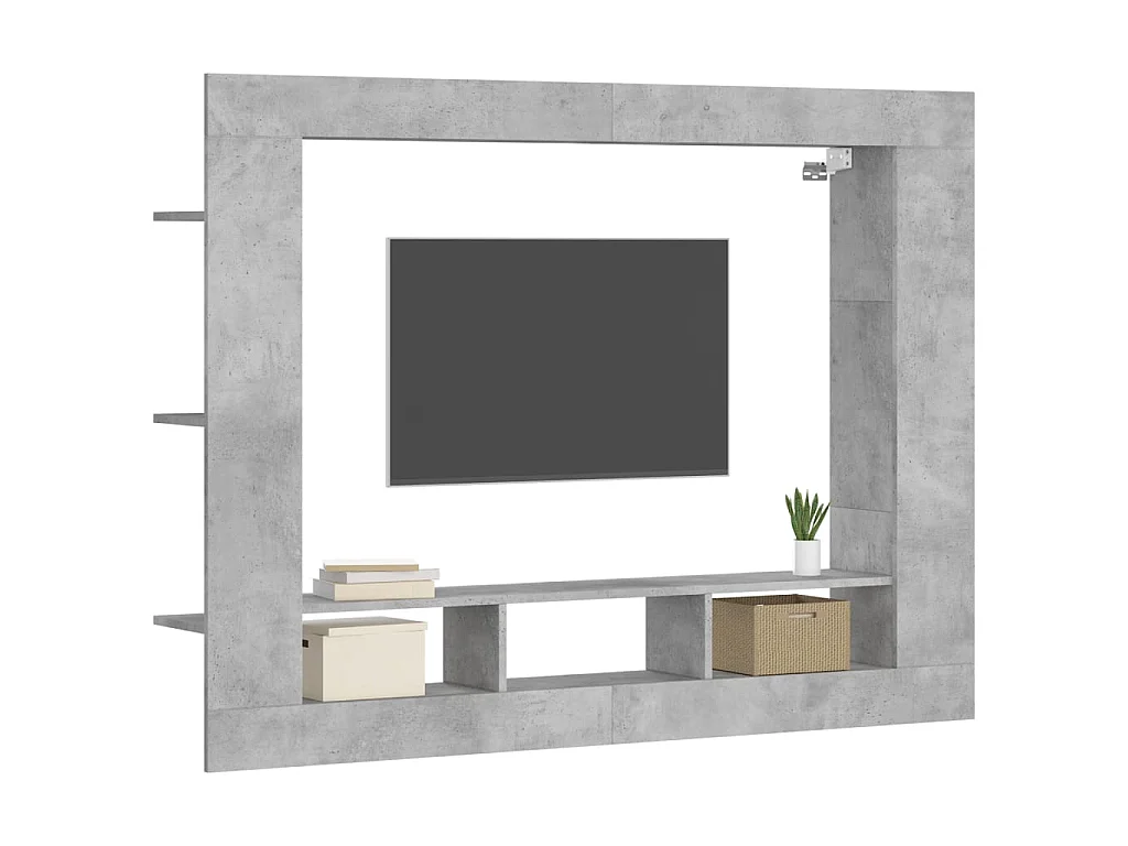 Meuble TV Moderne gris béton 152x22x113 cm bois d'ingénierie BE4410
