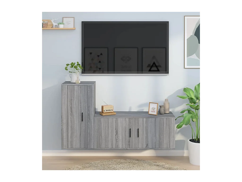 2-delige Tv-meubelset bewerkt hout grijs sonoma eikenkleurig NL899248