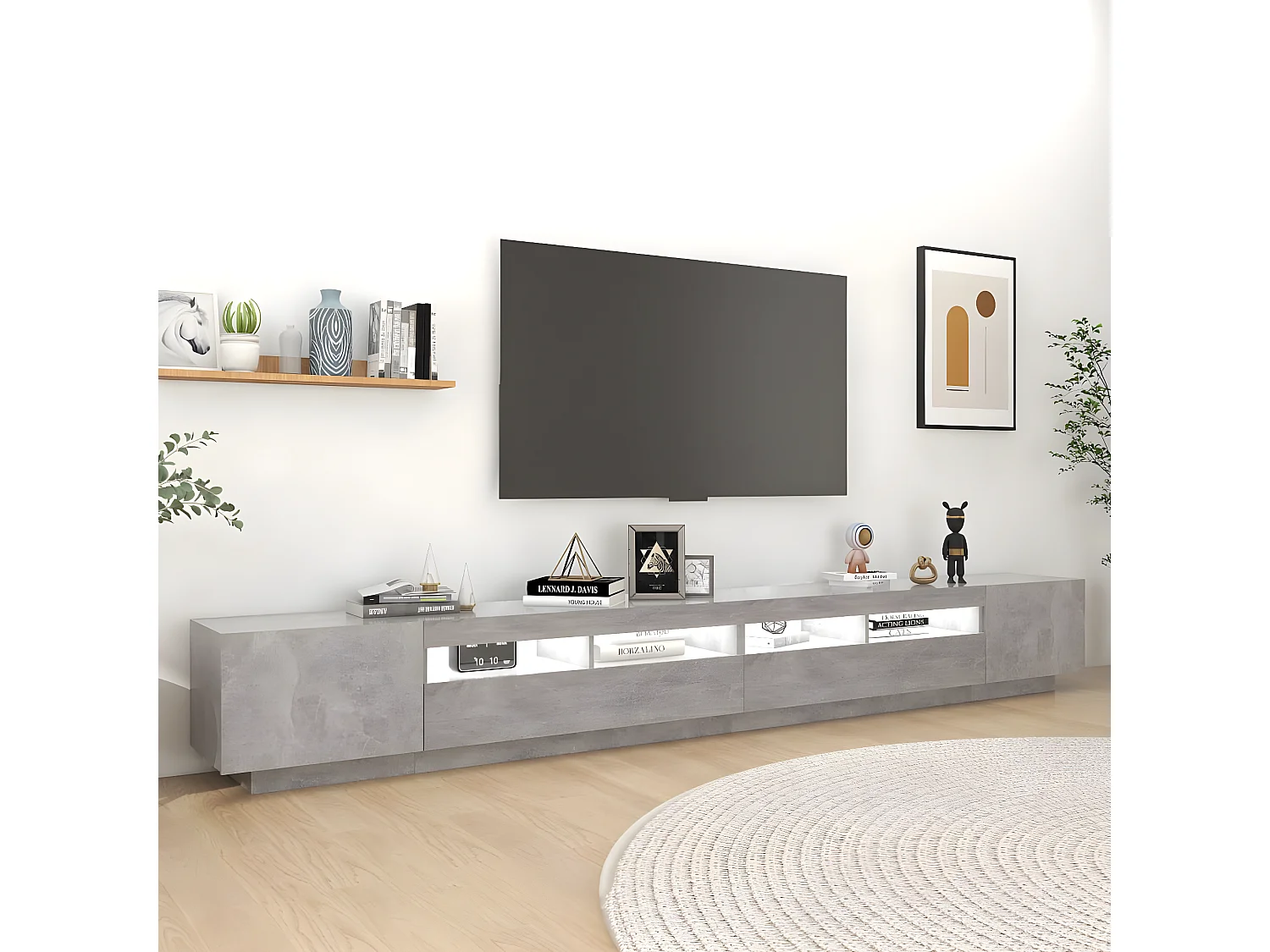 Meuble TV avec lumières LED Gris béton 300x35x40 cm BE10269