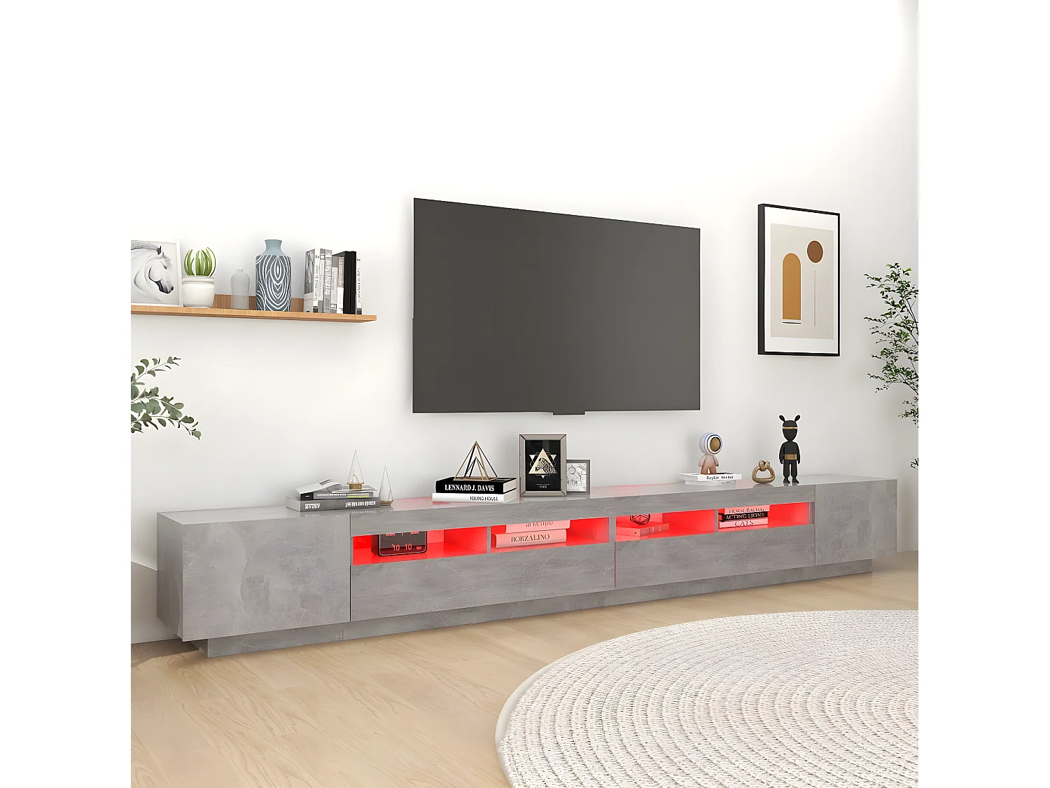 Meuble TV avec lumières LED Gris béton 300x35x40 cm BE10269