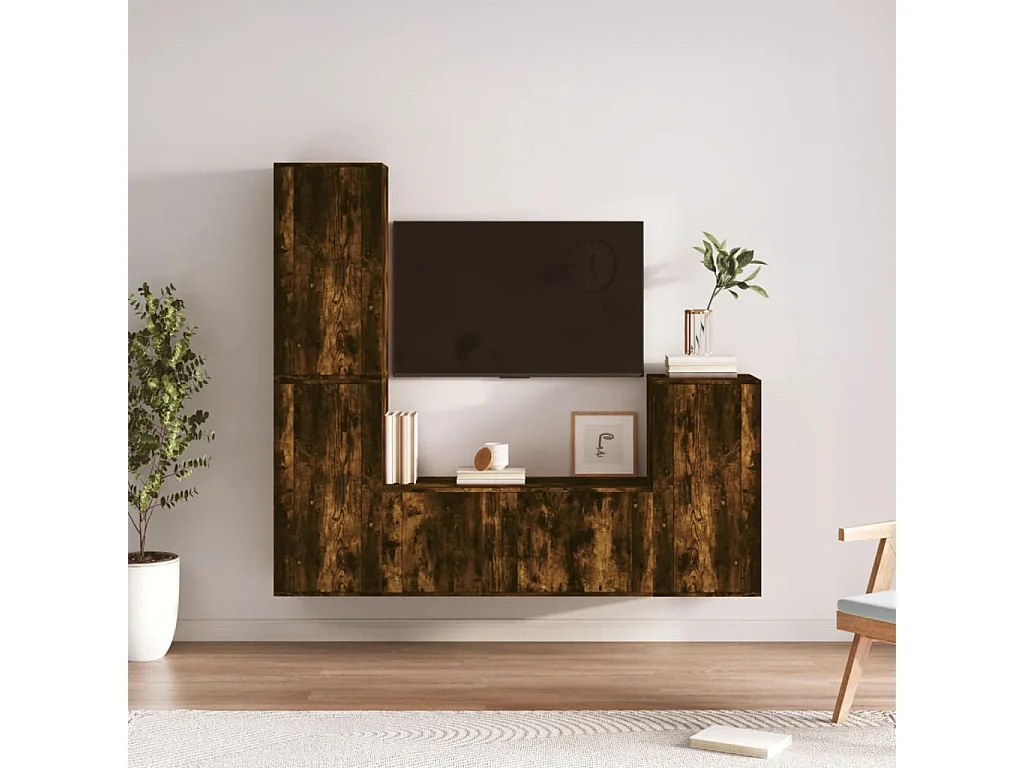 Set di Mobili Porta TV | Armadietti TV 4 pz Rovere Fumo in Legno Multistrato