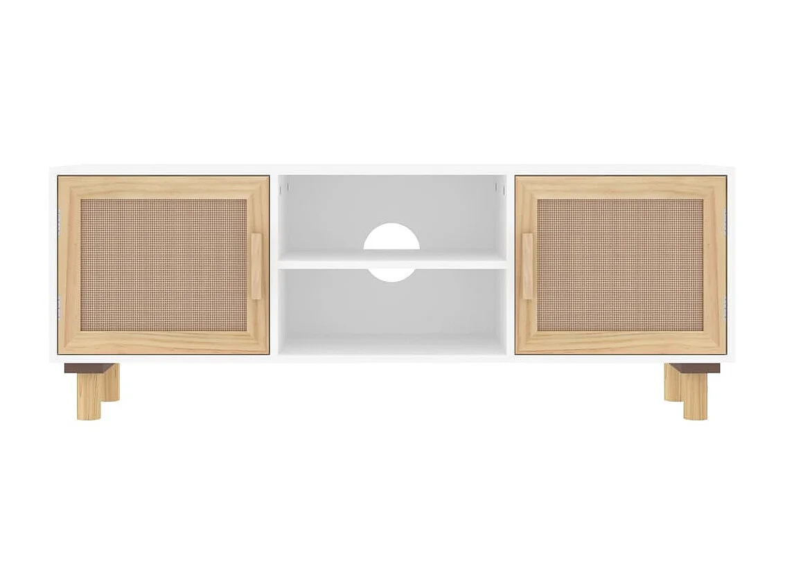 TV-Schrank,TV-Möbel Weiß 105x30x40 cm Massivholz Kiefer Natur-Rattan -gkd44995