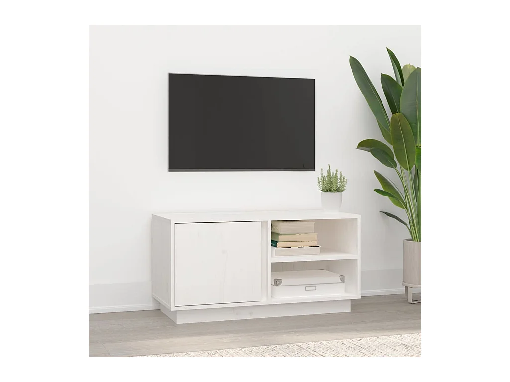Meuble TV Blanc 80x35x40,5 cm Bois de pin massif BE83773