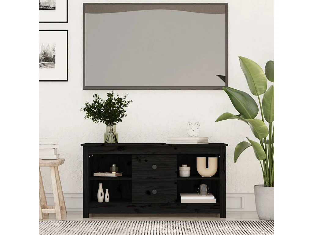 Meuble TV Noir 103x36,5x52 cm Bois de pin massif BE29114