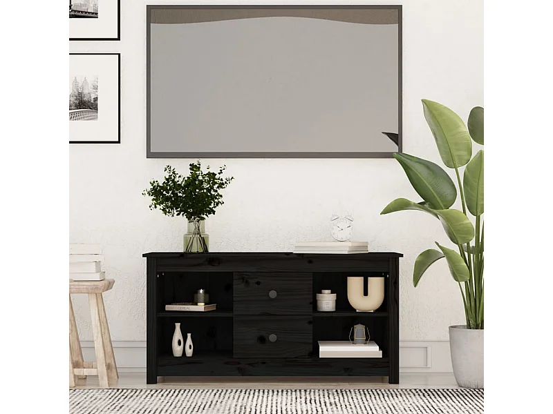 Meuble TV Noir 103x36,5x52 cm Bois de pin massif BE29114