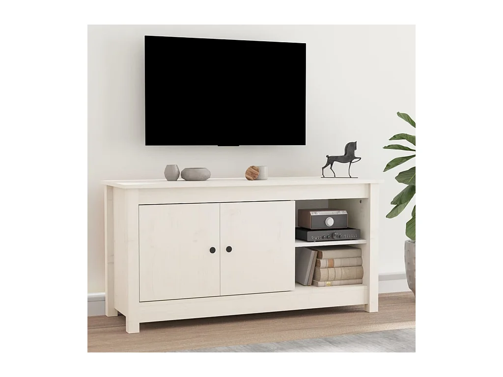 Meuble TV Blanc 103x36,5x52 cm Bois de pin massif BE54464