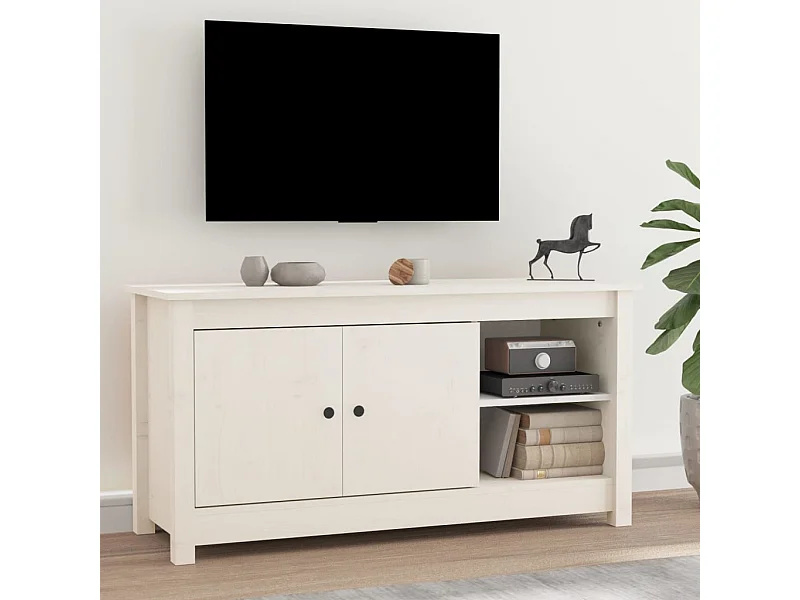 Meuble TV Blanc 103x36,5x52 cm Bois de pin massif BE54464