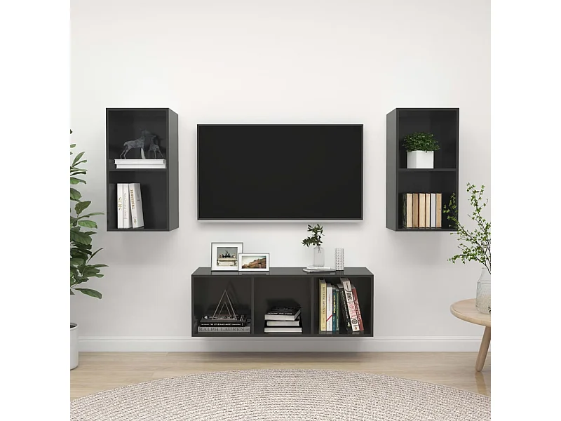 3-delige Tv-meubelset bewerkt hout hoogglans grijs NL667021